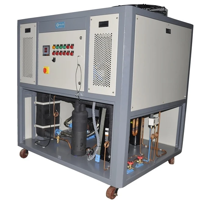 Chillmax industrial oil chiller with stainless steel piping and control panel